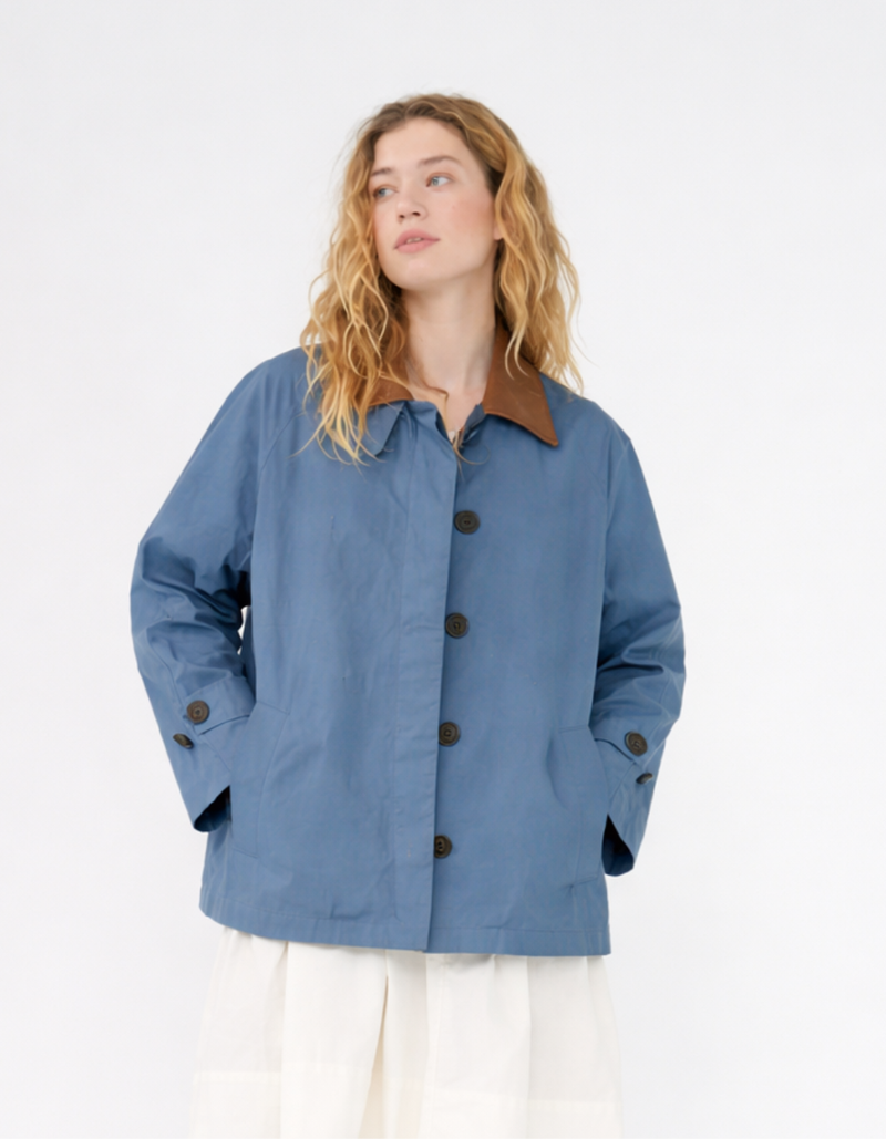Waxed Cotton Mac Jacket, Dove Blue