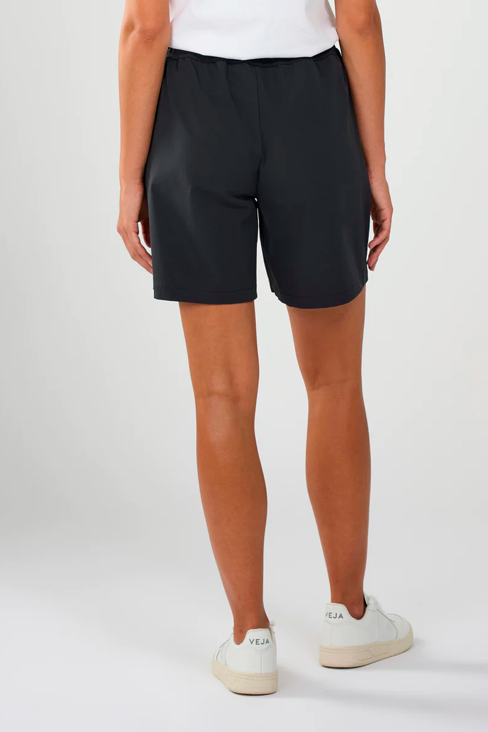 Stretch ribstrop elastic waist shorts, Black Jet