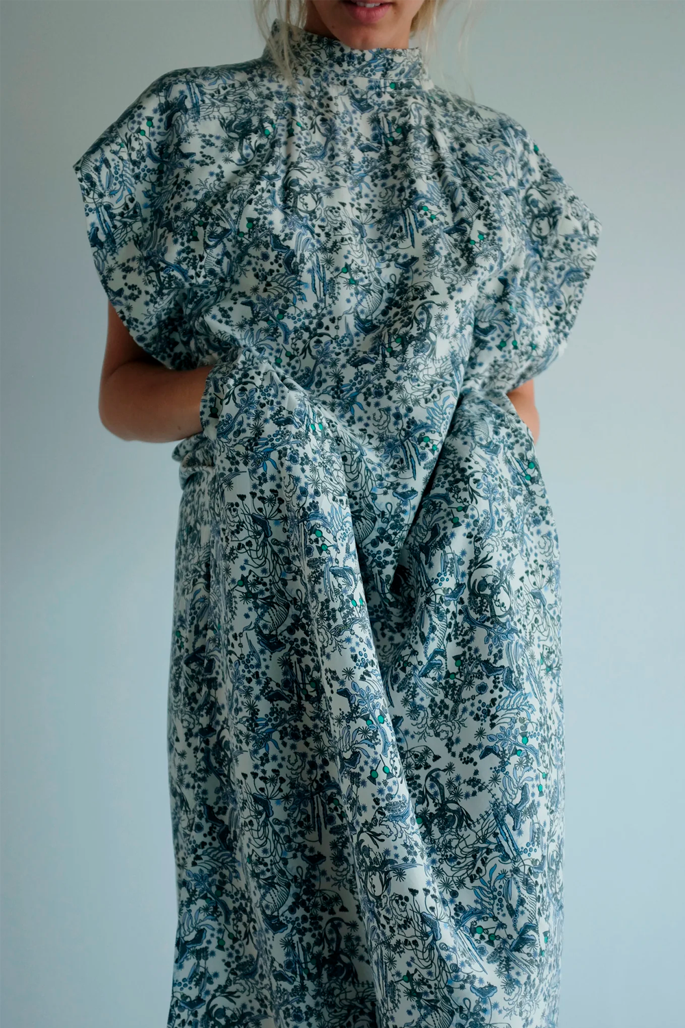 Florence Silk Dress, Print Blue
