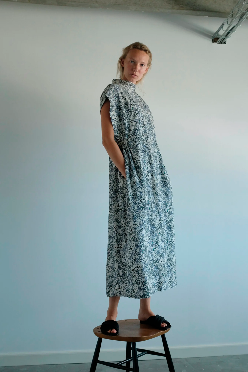 Florence Silk Dress, Print Blue