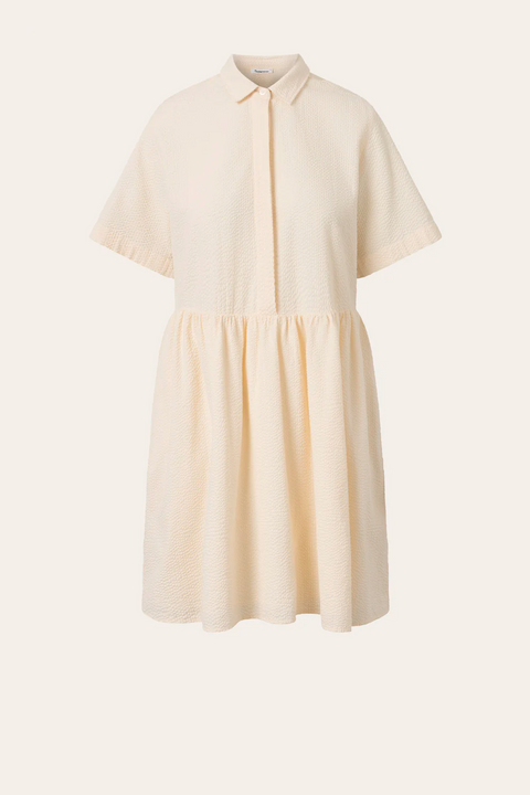 Seersucker short shirt dress, Buttercream