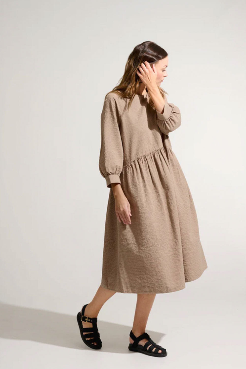 Seersucker dress, Beige/Choko